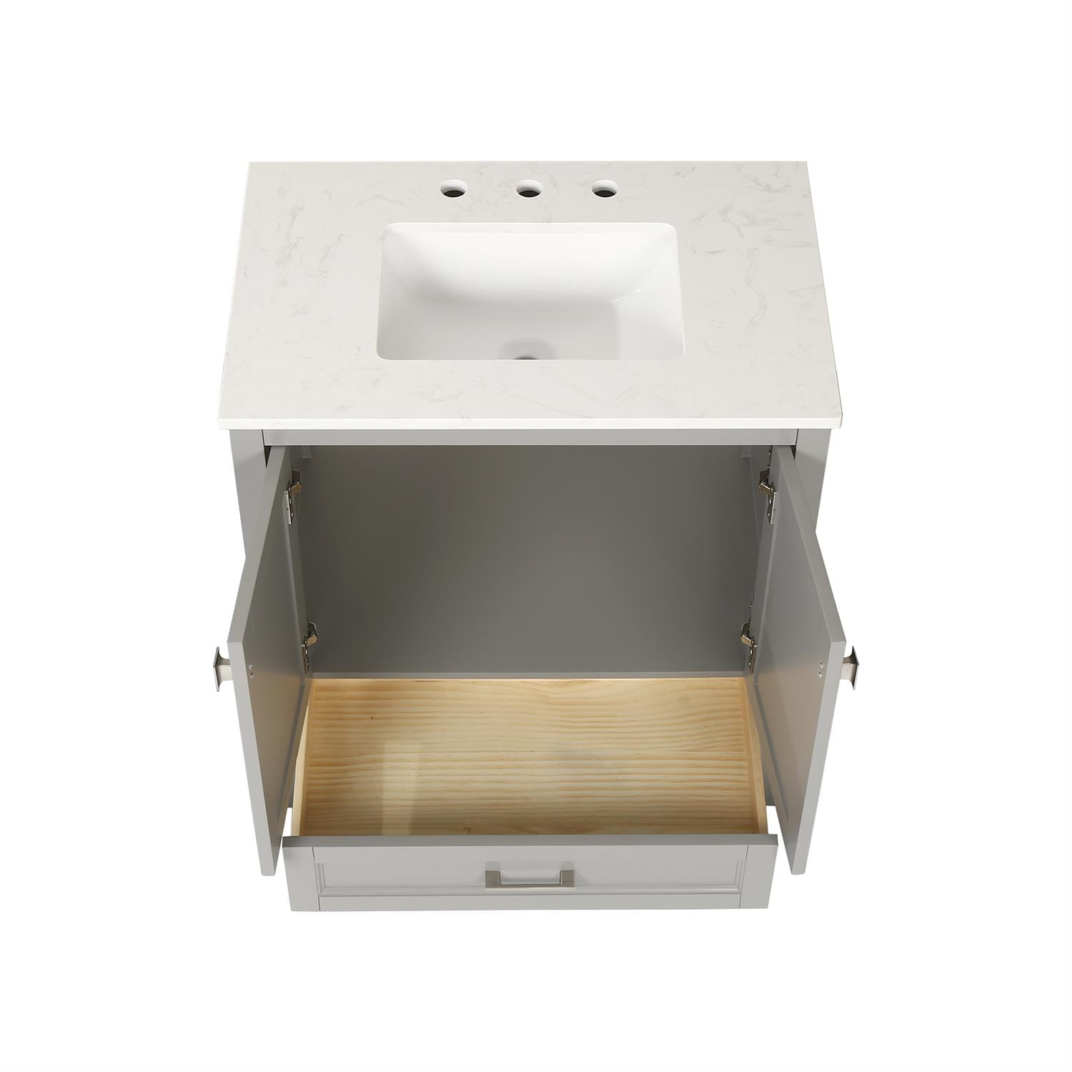 Demi Bonn 30" Freestanding Bathroom Vanity with Sink, Carrara Engineered Marble Vanity Top, Soft-Close Door, Under-mounted Rectangular Ceramic Sink, Gray