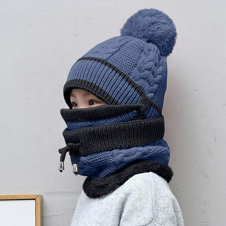 

Fragarn Winter Children s Hat And Velvet Bib Three Piece Outdoor Outing Cold Proof Knitted Woolen Warm Hat