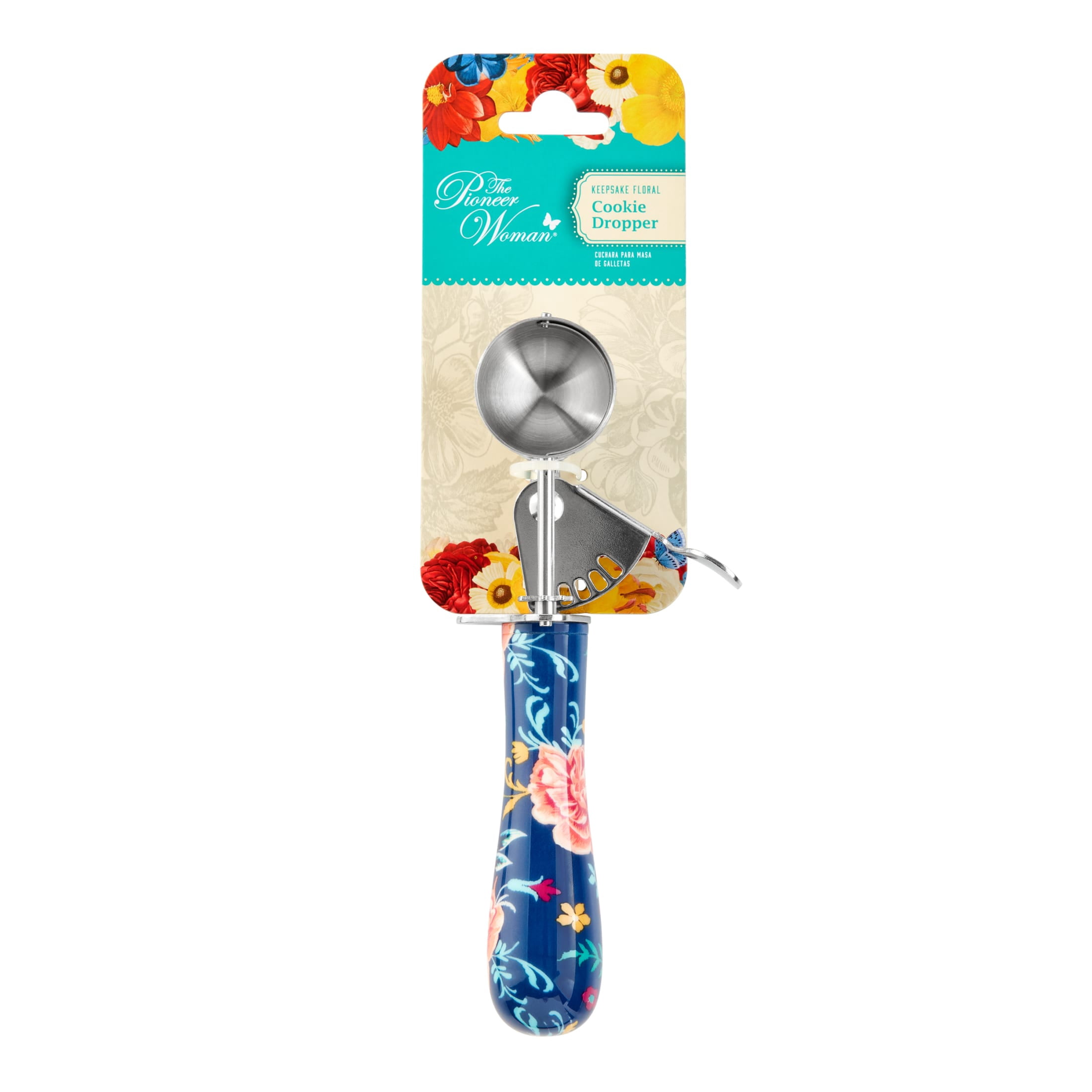 The Pioneer Woman Keepsake 7.25-Inch Stainless Steel Cookie Scoop With Floral Design