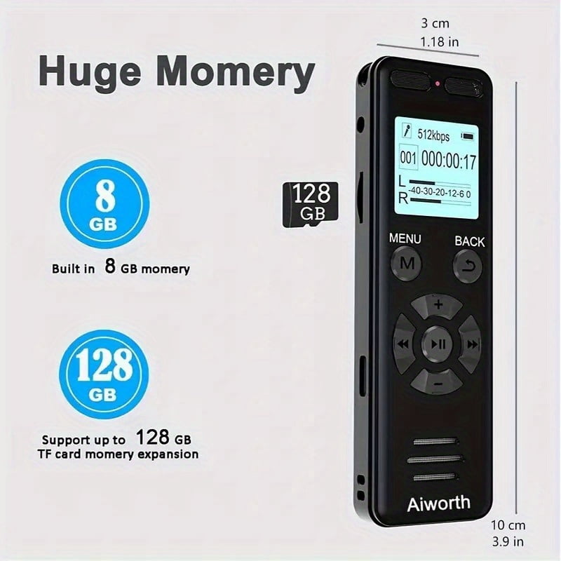 136GB Digital Voice Recorder, 9860H Recording, Voice Activated, MP3 Player, Password Lock, Variable Speed Playback, for Lectures Meetings Interviews, USB Rechargeable, Long Battery Life