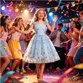 thumbnail image 5 of Girls Tulle Princess Dresses Trendy Embroidery Flower Lace Ruffle Spaghetti Gown for Pageant Wedding Birthday Party Graduation Dance Prom Blue 9-10 Years, 5 of 6
