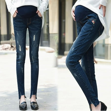 

Fragarn Pregnant Woman Ripped Jeans Maternity Pants Trousers Nursing Prop Belly Legging