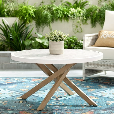 Better Homes & Gardens Paige 37" Round Outdoor Tile-Top Coffee Table, White
