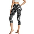 thumbnail image 2 of SCRAWLGOD Skull Floral Branch Black Capri Leggings for Women, High Waist Capri Yoga Leggings, Squat Proof Running Yoga Pants, Soft Workout Running Tummy with Pockets for Women, S, 2 of 7