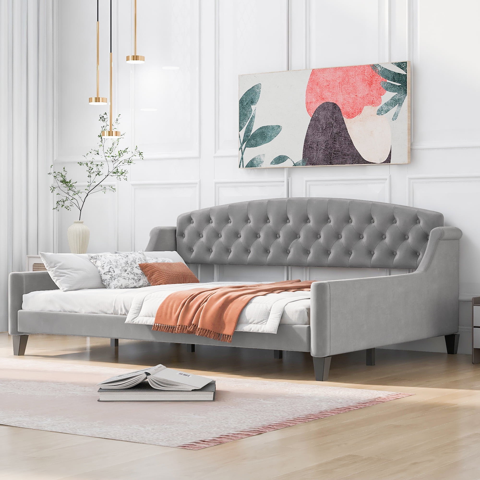 Euroco Upholstered Tufted Full Daybed, Gray