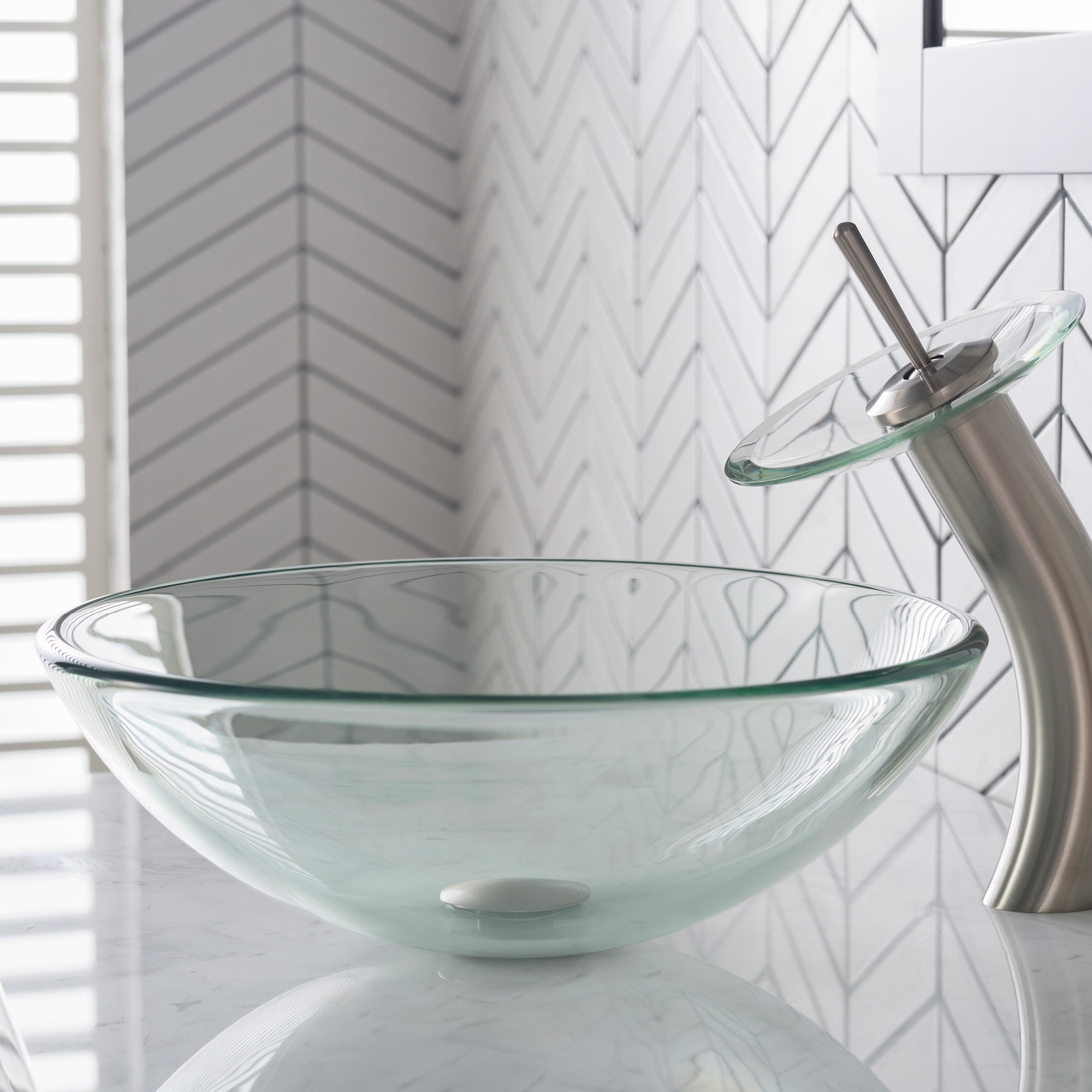 KRAUS Round Clear Glass Vessel Bathroom Sink, 16 1/2 inch