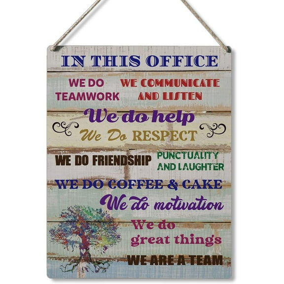 8x10 Inch Inspirational Signs Gift Farmhouse In This Office We Do Teamwork We Communicate Wooden Hanging Sign Rustic Wall Art Home Office Decoration