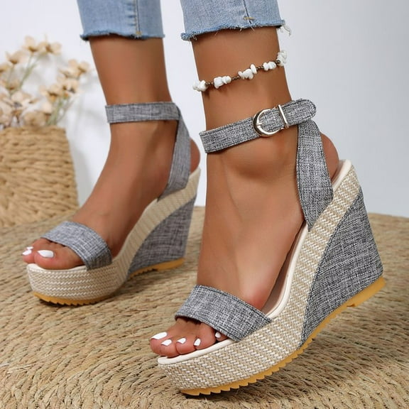 Wavsuf Platform Sandals for Women Casual Summer Wide Gray Sandals Shoes Size 8.5
