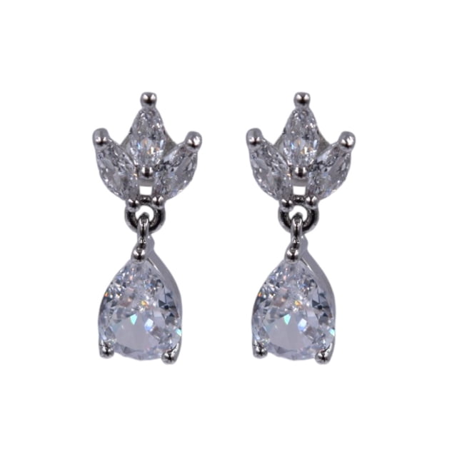 Aretes De Zirconia Con Diseño De Flor Y Gota