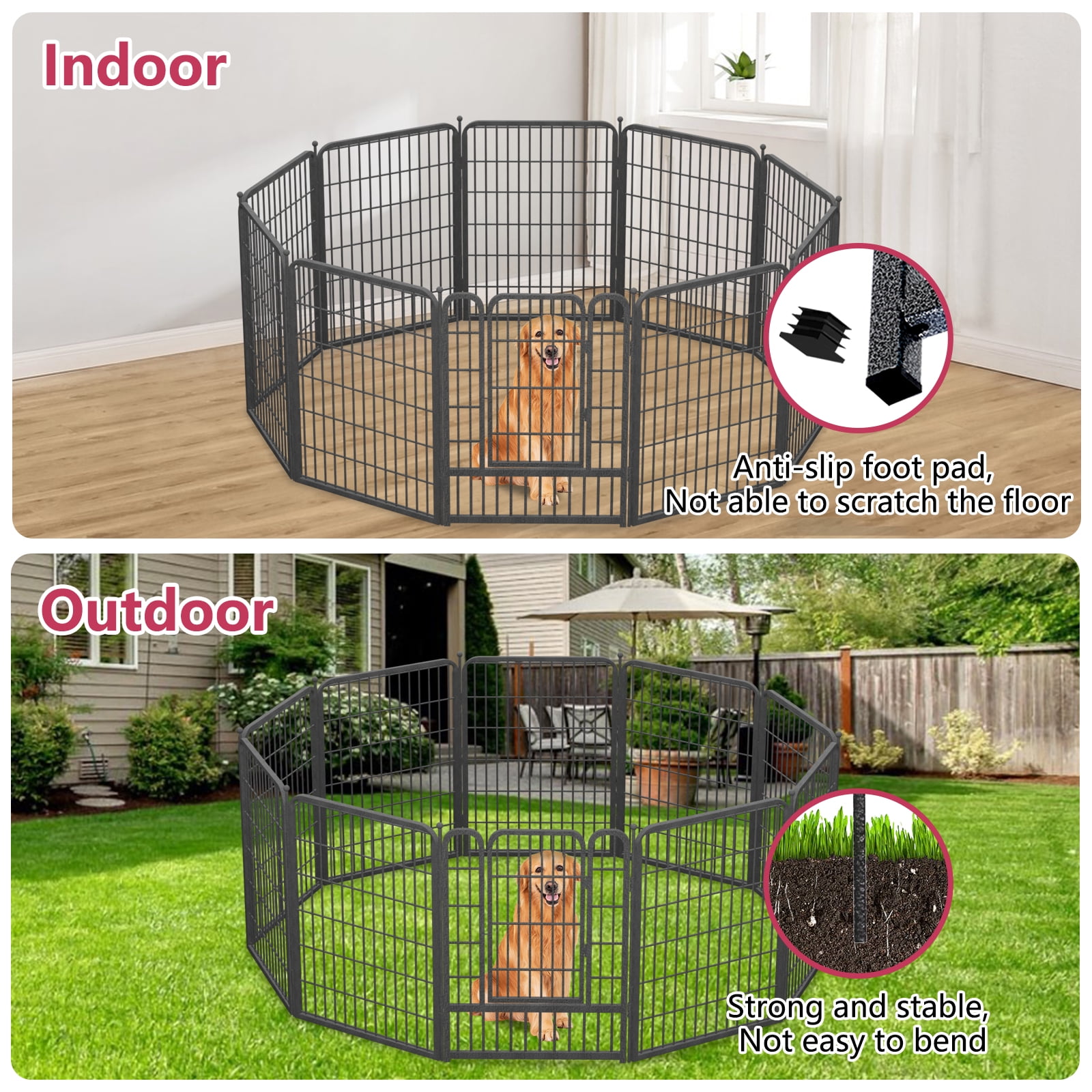 Jhsomdr Dog Playpen Dog Fence Outdoor for Yard 12 Panels 40" Height Puppy Playpen Dog Exercise Pen Indoor Pet Fence with Doors for Large/Medium/Small Dogs