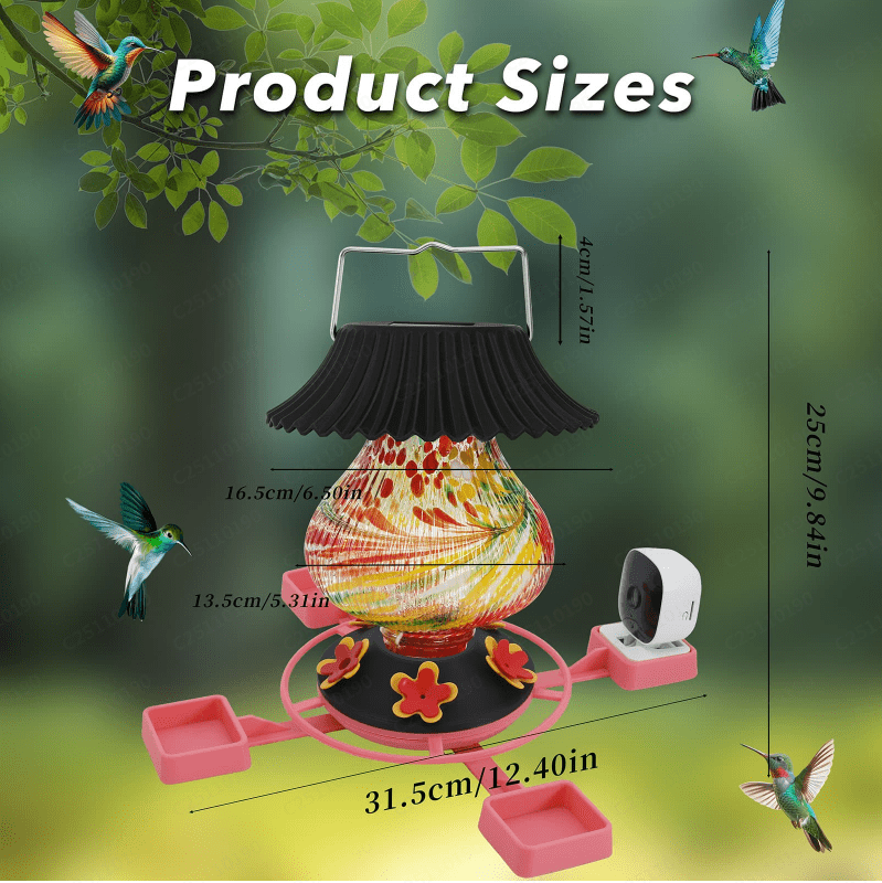 Hummingbird Feeder with Camera Solar Powered 1080P-, Automatically Identifies Species of Bird, Auto Recording, Leak-Proof Ant & Bee Proof Outdoor Hanging Feeder, for Bird Lovers