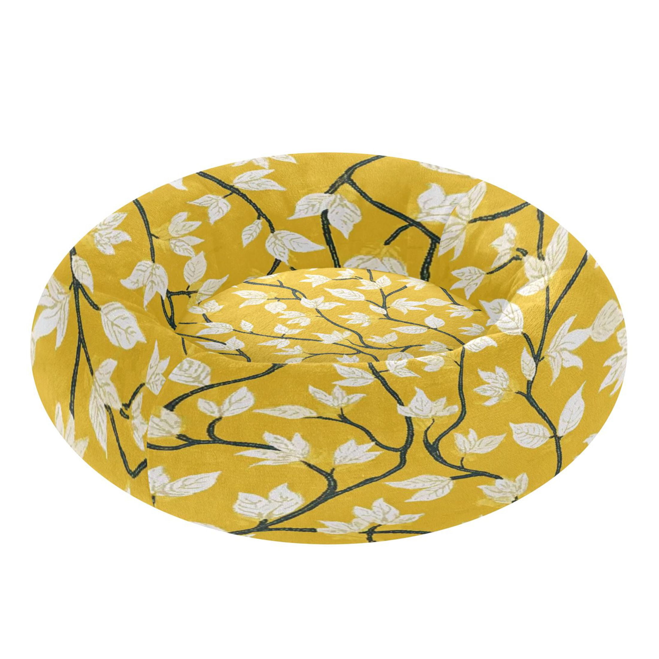 Iauyy Pet Couch Donut Cat Bed for Indoor Cats/Small Dogs Washable & Machine with Non-slip Bottom Calming Cat Furniture, Vine Leaves (S)