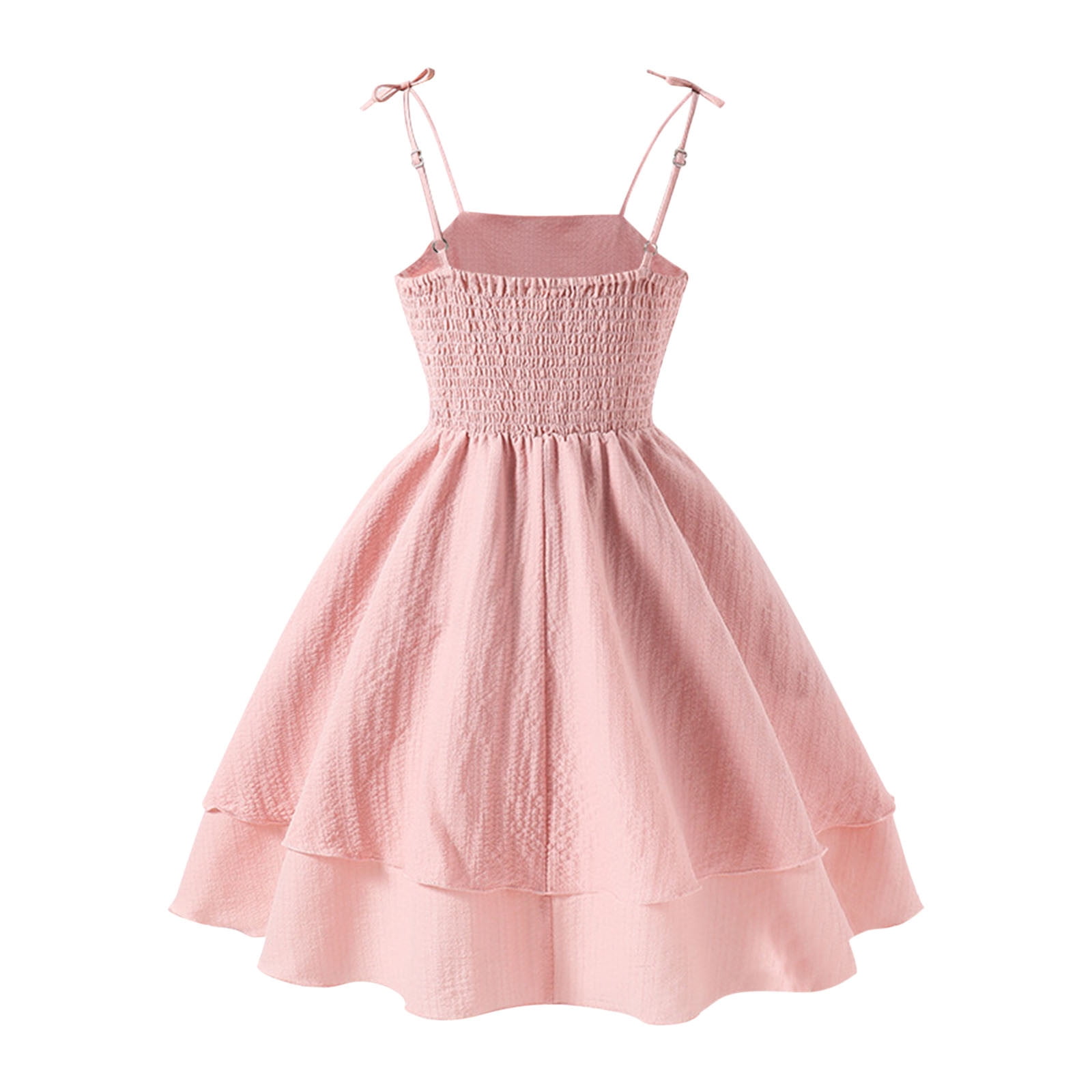 Gamivast Girls Gresses Smocked Ruched A Line Princess Dress Layered Tie Shoulder Flowy Summer Dress Party Ball Dress Semi formal Dresses for Juniors Pink 10-12 Camisas Para Mujer