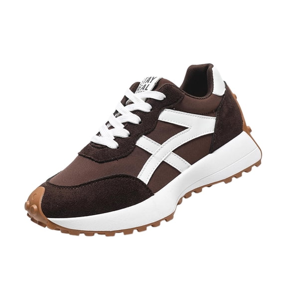 pwidon Women's Retro Running Sneakers, Lace‑Up Platform Casual Walking Shoes, Non‑Slip Comfortable Fashion Athletic Trainers for Daily Wear Brown 36