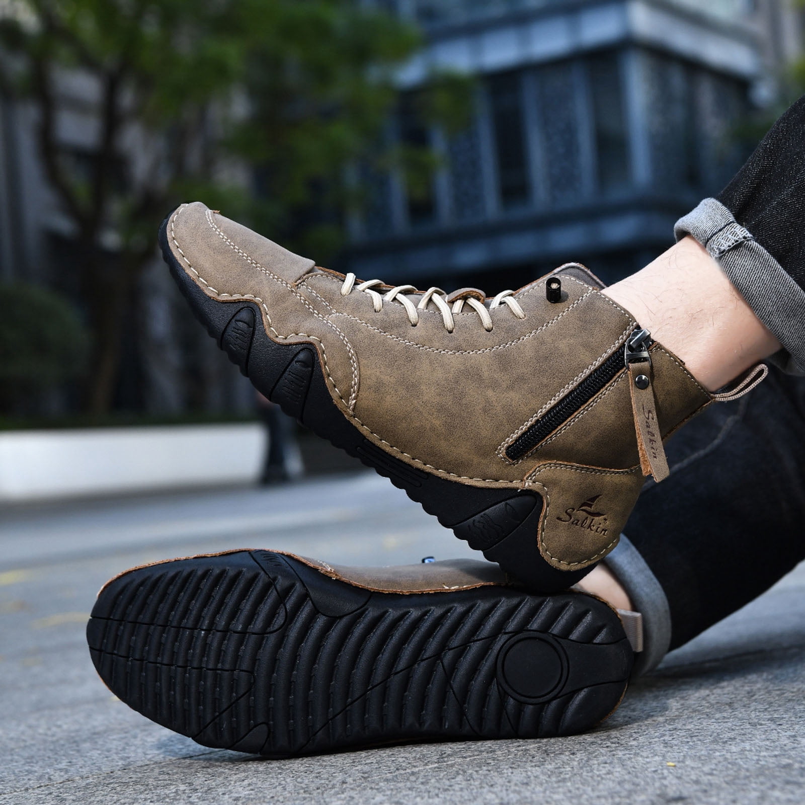 Dakaela Men's Suede Chukka Boots Lightweight Barefoot Walking Shoes High Top Slip on Hiking Sneakers