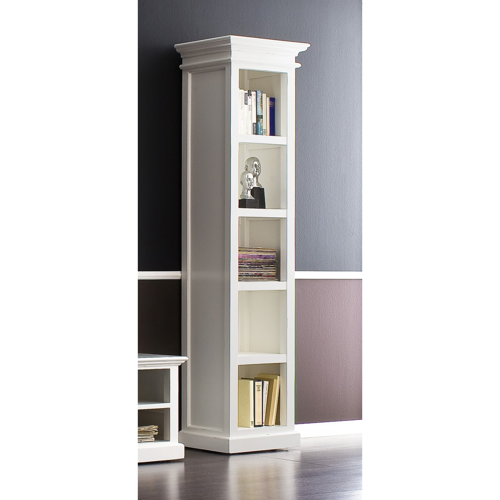 Halifax Solid Mahogany Wood Bookcase in White Distressed Finish