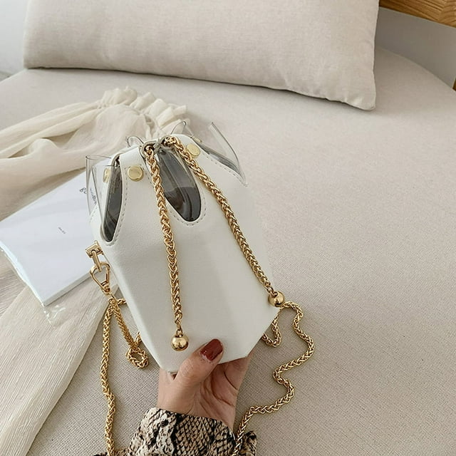 Women‘S Fashion Transparent Chain Bag Patchwork Package Chain Bucket Bag
