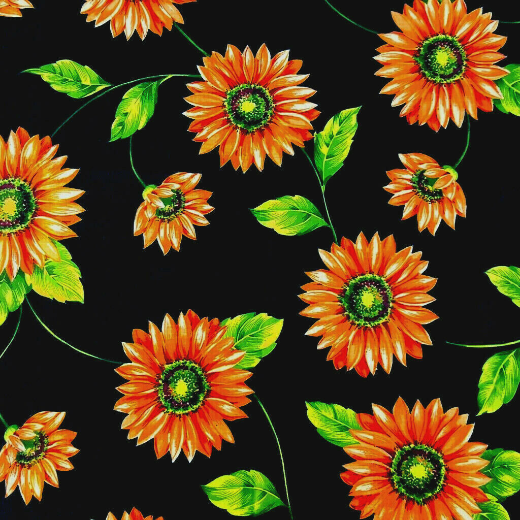 Sunflower Print Poly Cotton Fabrics by the 5, 10, 15 and 20 Yard