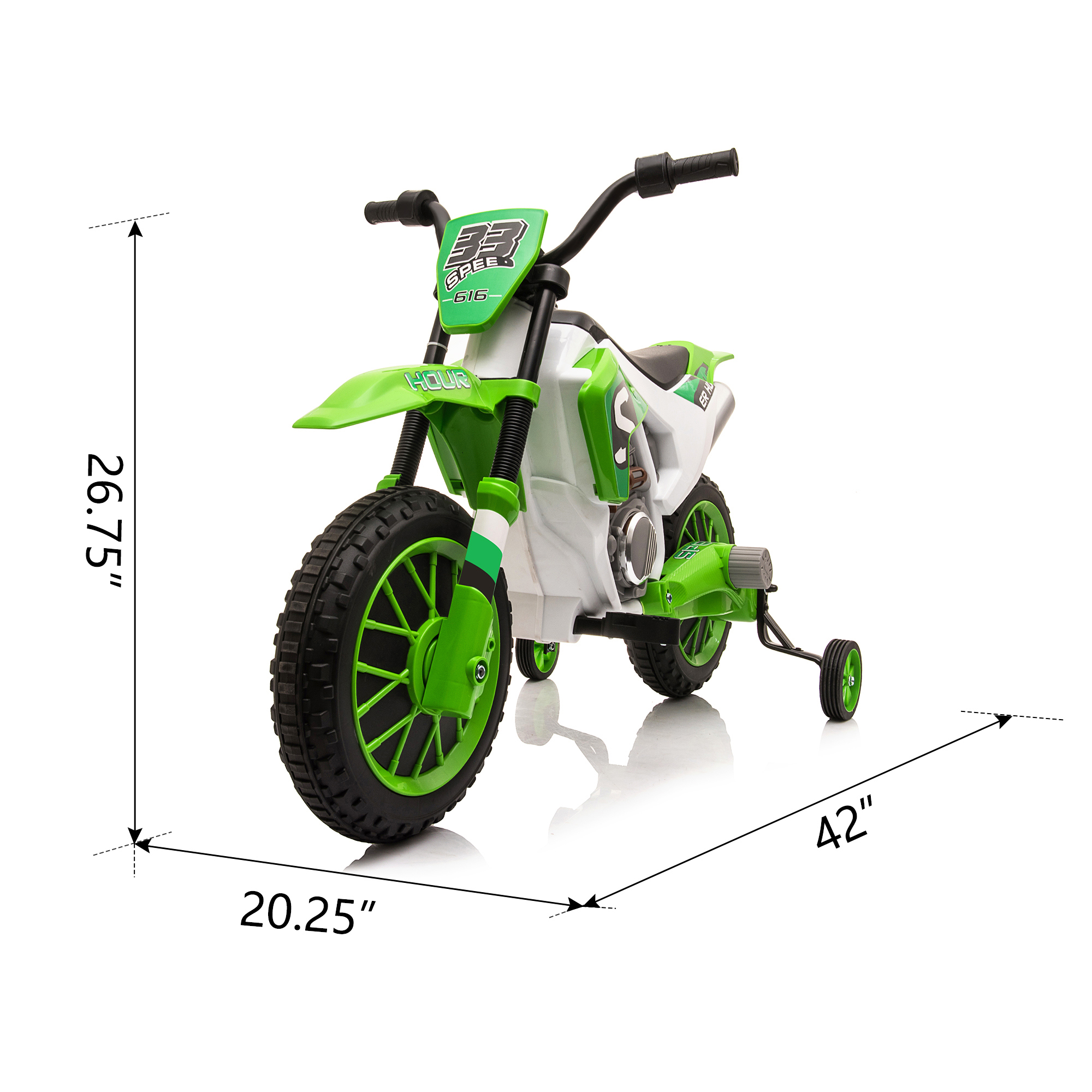 UWR-Nite 12V 7AH Kids Ride-On Motorcycle Toy Electric Dirt Bike Battery Powered Motocross Off-Road Bike w/ 2 Speeds, Training Wheels, Spring Suspension