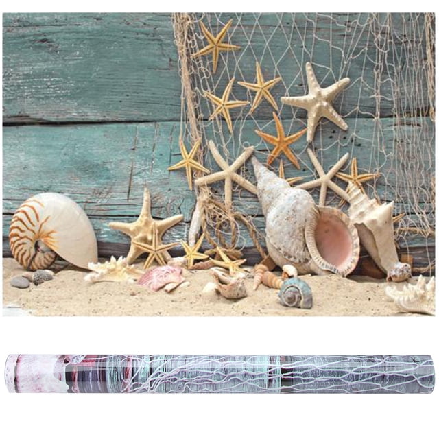 PVC Aquarium Background Poster, Seashell Starfish Pattern Terrarium Background Poster, For Aquarium Fish