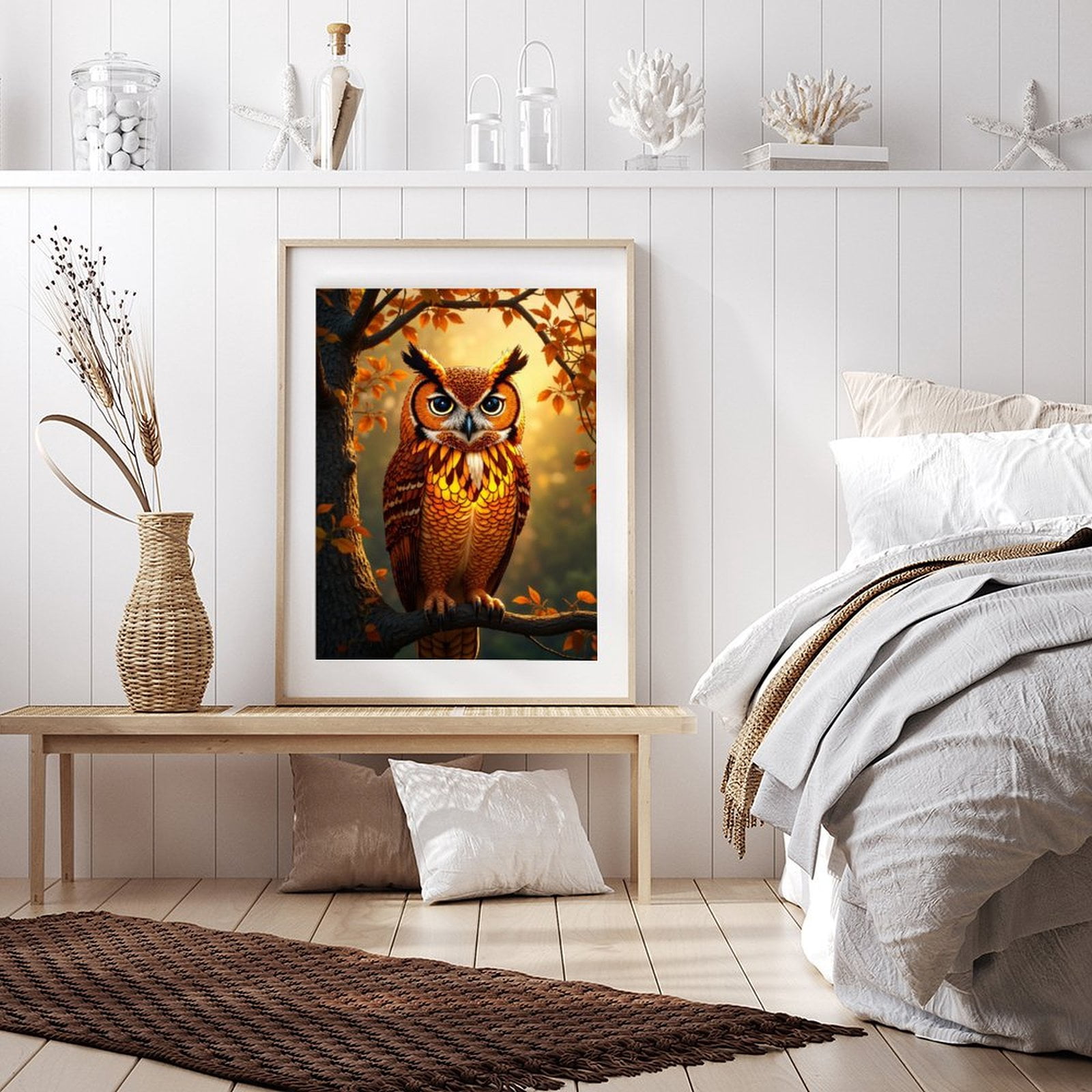 Diamond Art Kit for Adults, Autumn Owl Illuminated Forest Scene Diamond Painting for Adults Beginners, DIY Diamond Art Painting Kits, 5D Diamond Painting Crafts for Home Decor 12x16 Frameless