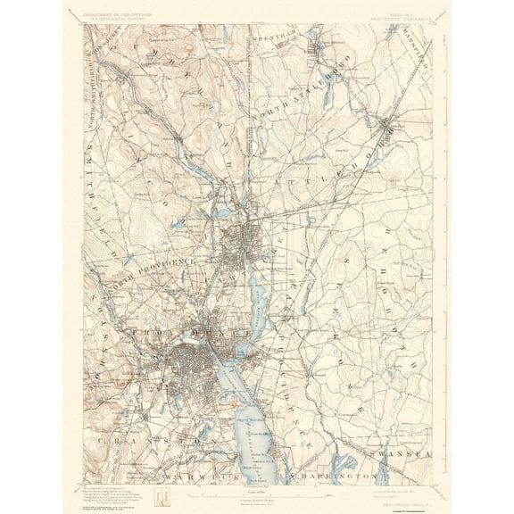 Topographical Map - Providence Massachusetts Quad - USGS 1894 - Vintage Wall Art