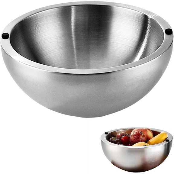 304 Stainless Steel Insulated Salad Bowl, Double Wall Water Injection Chilled Serving Bowl for Parties BBQ Dips, Keeps Food Cold or Hot, Shatterproof Metal Bowl(RL 24cm 1 PC)