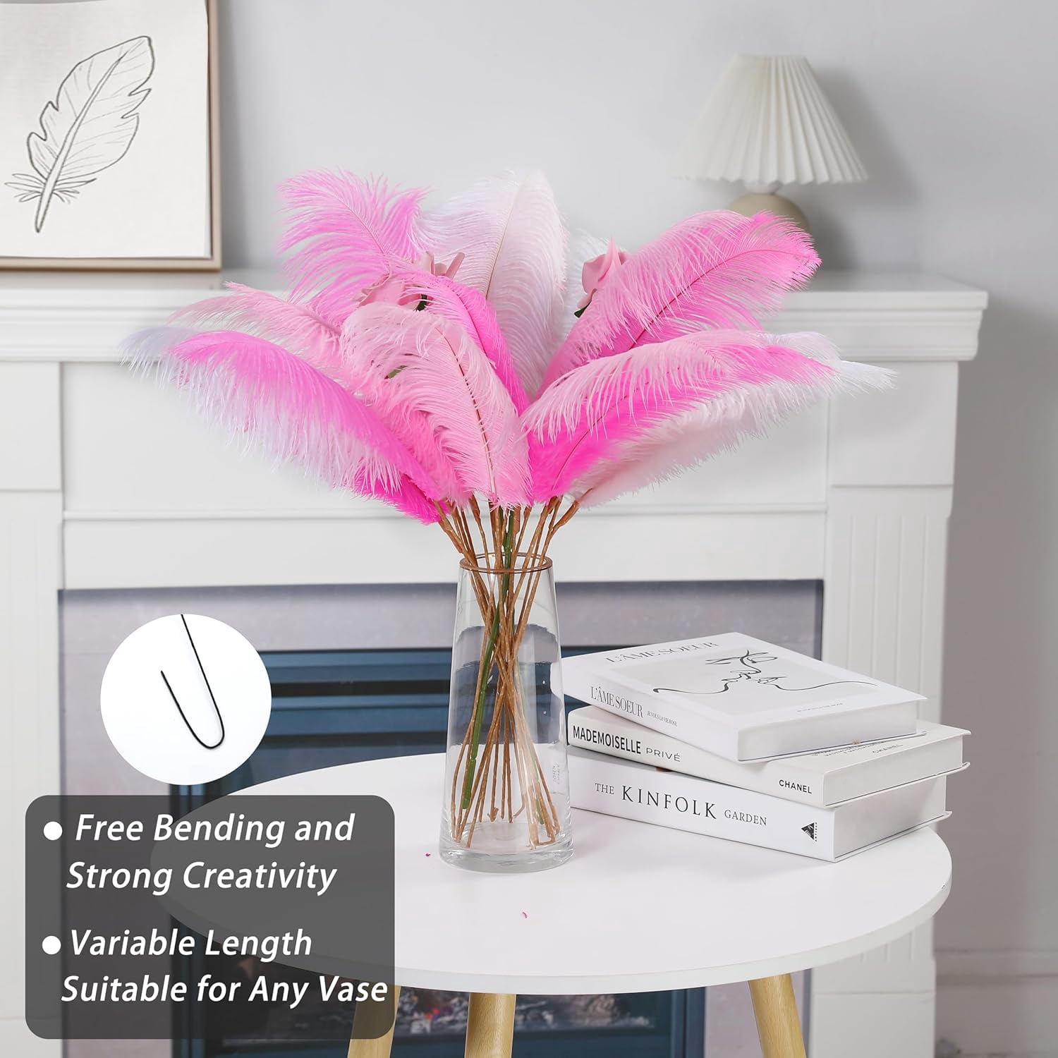 EP Pink White and Light Pink Ostrich Feathers - 20pcs Making Kit 22 Inch Ostrich Feathers Bulk for Vase, Floral Arrangement, Tables Wedding Party Centerpieces and Christmas Home Decorations