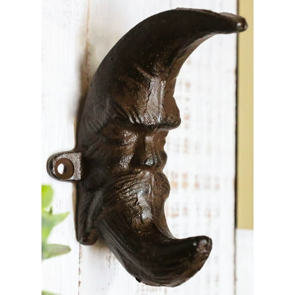 Pack Of 2 Rustic Cast Iron Rust Antiqued Celestial Half Crescent Moon Wall Hook
