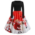 thumbnail image 1 of Pisexur Robe de Noël pour Femmes, Robe Mince à Imprimé avec Empiècements, Robe à Manches Longues à Col Rond, Robe d'Invitée de Mariage pour Femmes, Robe Évasée pour Fête de Noël, 1 of 6