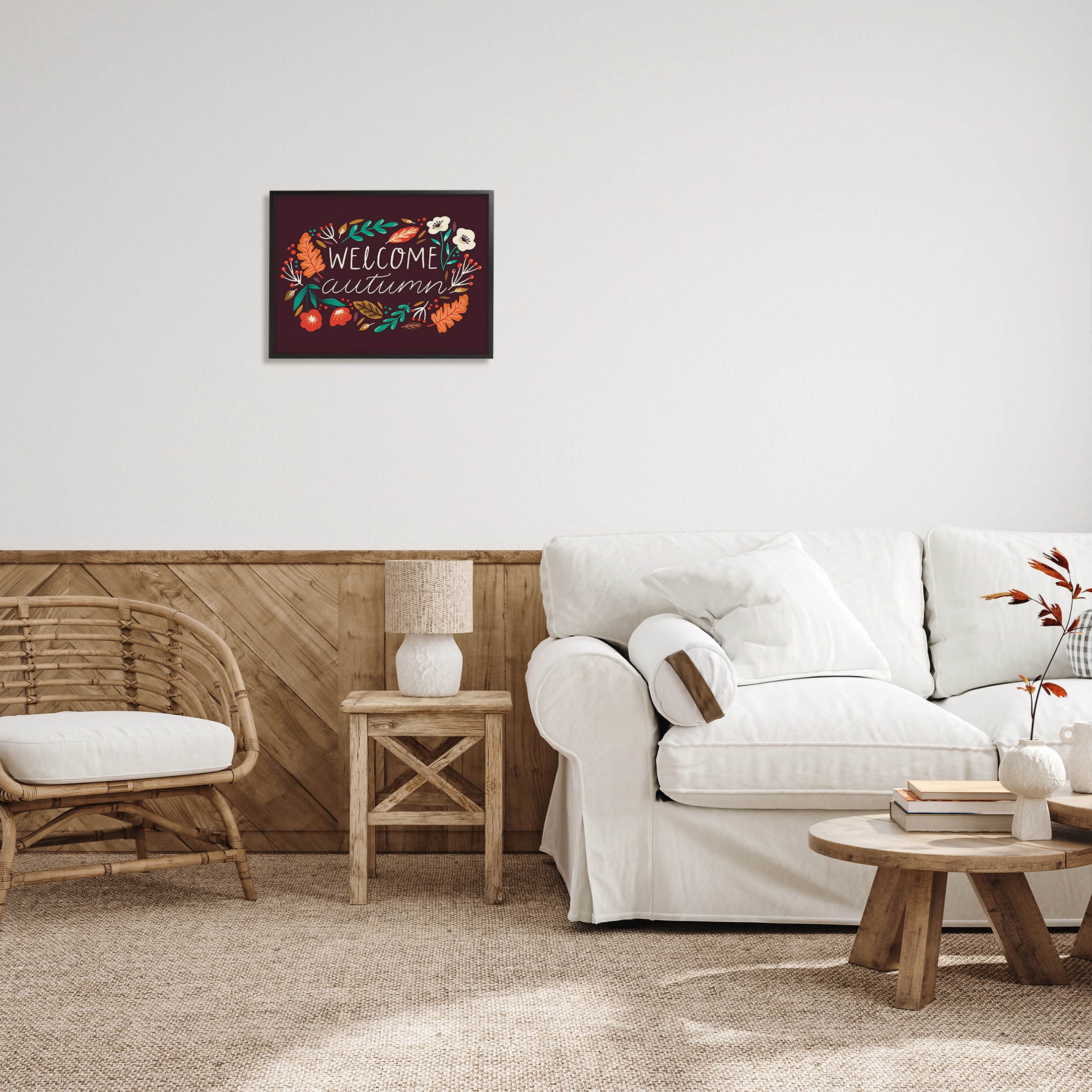Welcome Autumn Fall Botanicals Holiday Graphic Art Black Framed Art Print Wall Art