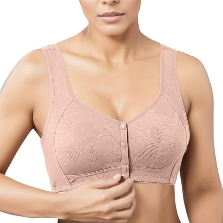 JAKANYQ Bra For Lady Soft Cotton Cup Front Buckle Medium Old Age Large Size Wireless Wide Shoulder Strap Tank Top Style Bra Skin-Friendly Cozy