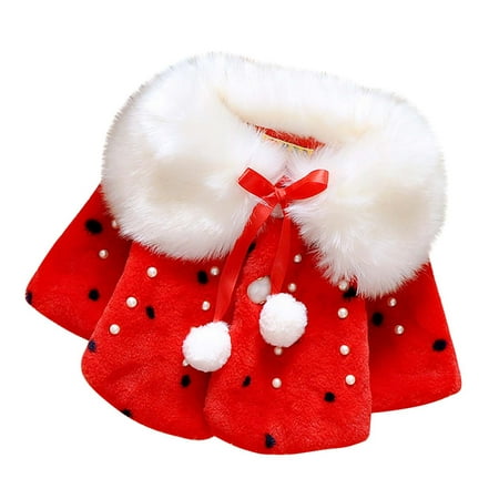 

TUOBARR Autumn Winter Baby Girls Polka Dot Pearl Decoration Plush Warm Cotton Coat Red(12-36Months)