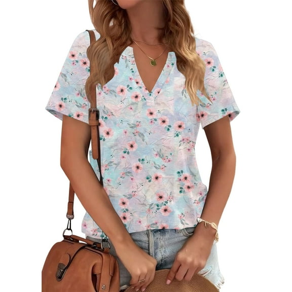 Purple Women's Short Sleeve T-shirt, Womens Tops Summer Short Sleeve V Neck Blouses Business Casual Loose Fit Tshirts Trendy Fashion Outfits,Women's Short sleeve T-shirt L