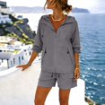 thumbnail image 2 of JFGHDG Women's 2 Piece Vacation Loungewear Set Lightweight Zip‑up Hooded Windbreaker Jacket Drawstring Shorts Outfit Gray S, 2 of 8