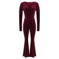 thumbnail image 4 of BLOCLOALO 2 Piece Lounge Set Long Sleeve Tops Crop Tops Fold Over Yoga Pants Matching Workout Sets Casual Outfits V Neck Sweaters Yoga Suits Comfy Lounge Sets for Women Red S, 4 of 5