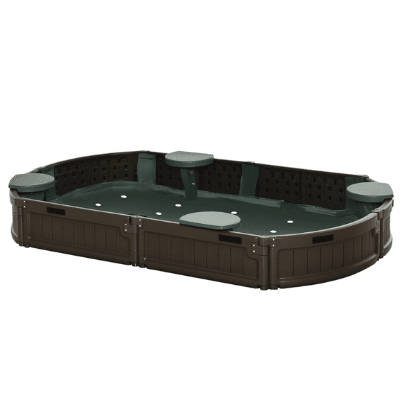 Outsunny Kids Sandbox w/ Cover, Seat, Sandbox Outdoor, Backyard, Brown
