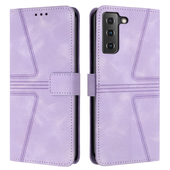 Wallet Case for Samsung Galaxy S22, Triangle Pattern Pu Leather Folio Flip Convenient Wrist Strap Case with Kickstand Card Slots for Women or Men Cover[360° Protection],Purple