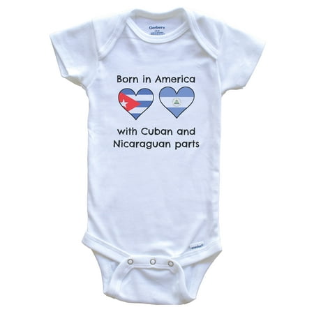 

Born In America With Cuban and Nicaraguan Parts Funny Cuba Nicaragua Flags One Piece Baby Bodysuit
