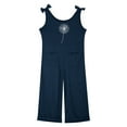 thumbnail image 3 of LIIPEE Girls Romper Children Kids Sleeveless Bow Shoulder Strap Jumpsuit Long Straight Leg Graphic Bodysuit With Pocket Comfortable Breathable Soft Cute Daily Onesie,Navy,5-6 Years, 3 of 4