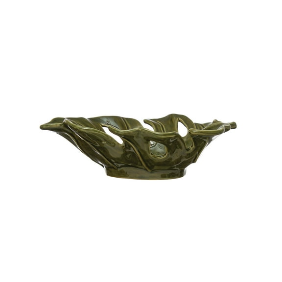 Creative Co-Op Stoneware Leaf Shaped Bowl, Reactive Glaze