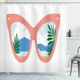 thumbnail image 1 of Sunglasses Shower Curtain, Design of Beach Summer Time Accessory with a Scene of a Tropical Trees, Fabric Bathroom Set with Hooks, 69W X 70L Inches, White and Multicolor, by Ambesonne, 1 of 3