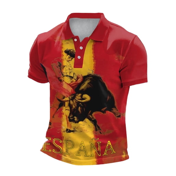 SJLDQY Mens 2026 Spain Soccer Polo Shirts Short Sleeve International Football Shirts for Men Spanish Bullfighting Graphic Lightweight Summer Workout Golf Shirts