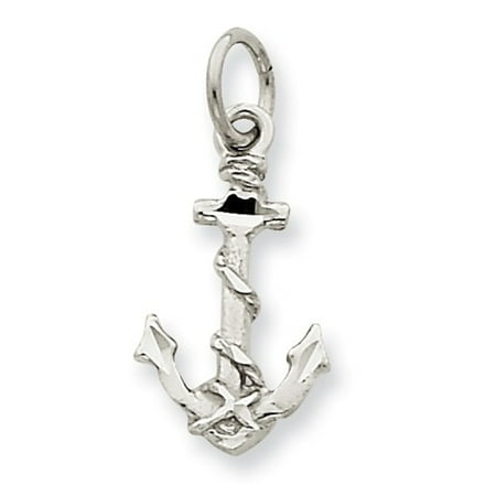 14k White Gold Solid Polished D/C 3-Dimensional Anchor Pendant