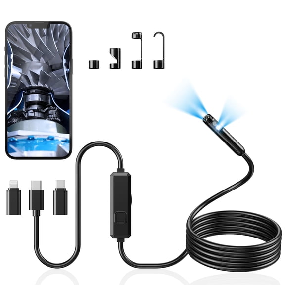Dual Lens Endoscope Camera 1920P HD Borescope with Light, IP67 Waterproof Inspection Tool for iPhone Android