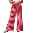 thumbnail image 2 of Oiangi Wide Leg Pants for Women Striped Elastic Waist Palazzo Pant Casual Drawstring Pockets Trousers for Fall Vacation Red XL, 2 of 7