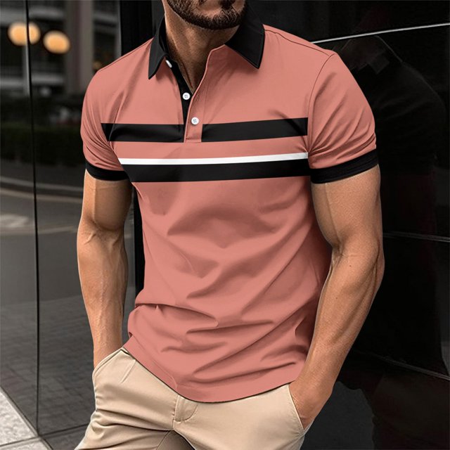 ylioge Mens T Shirts Golf Tees Short Sleeve Button Collared Tshirts Shirt Casual Color-Block Pullover Slim Breathable Workout Tops