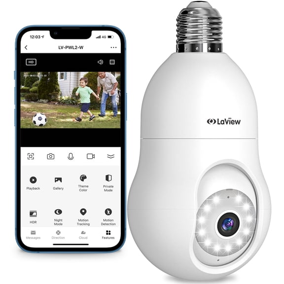 Cámara de seguridad LaView 4MP Bulb 2K 360° inalámbrica Outdoor Alexa