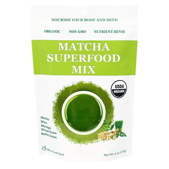 Cherie Sweet Heart Matcha Powder Green Superfood Mix, Non-GMO Mixed Greens, Plant Based, Focus & Energy, Organic Green Tea Powder, Natural Caffeine Drink Mix (6oz, 34 Servings) (Packaging May Vary)