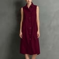 thumbnail image 6 of ClodeEU Women's Collared Sleeveless Button Down Linen Midi Dress,Casual Sundress with Pockets Wine,Women's Plus XL, 6 of 6